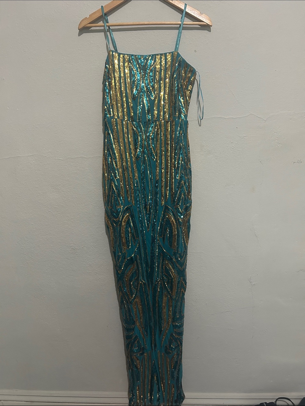 Teal and Gold Sequin Maxi Skirt